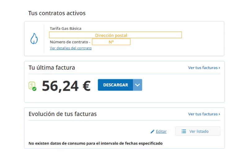 Captura del área de clientes de Endesa